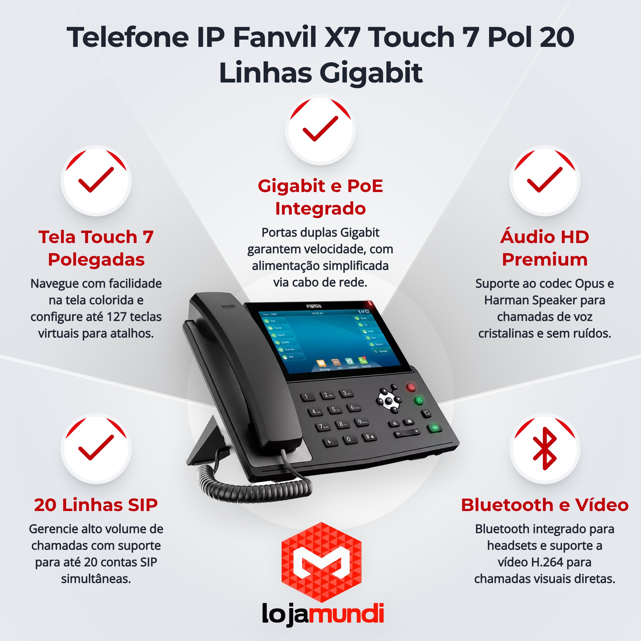 Foto 3 do produto Telefone IP Fanvil X7 20 Linhas SIP Tela Touch 7" Gigabit PoE